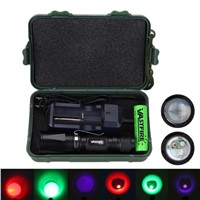 2000lm Zoomable Red /Green/ UV Light 3x LED Flashlight Hunting Lamp 18650 Torch With Charger + Box