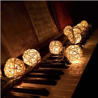 Hot 20 LED Warm White Rattan Ball String Fairy Lights For Xmas Wedding Party