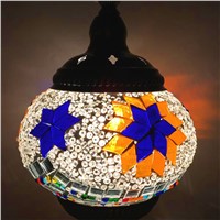 Mediterranean Retro Turkish Mosaic Glass Table Lamp Handmade Colorful Glass LED Desk Lamp Bedroom Bedside Study Bohemia Art Deco