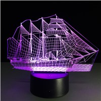 Sailing Boat Acrylic 3D Stereo Vision Lamp 7 Color Change  Lamp Remote ouch Switch Bedroom Bedside Lamp For Kid&amp;amp;#39;s Gift