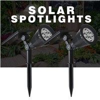 2pcs LED Solar Light Spotlight Waterproof Outdoor Solar Security 2-in-1 Adjustable Light Landscape Spot Lights for Yard Garden