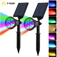 T-SUNRISE 2PCS 7 LED Outdoor Lighting Solar Spotlight Auto Color-Changing Waterproof Solar Powered Security Landscape Wall Light