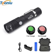 Tooniu Ultra Bright CREE XM-L T6 USB LED Flashlight 3 Modes 2000 Lumens Zoomable LED Torch 18650 Battery + Charger + Clip