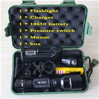 5000 lumen XML-T6 Tactical Flashlight Aluminum Hunting Flash Light Torch Lamp +18650+Charger+Gun Mount+Pressure Switch+box