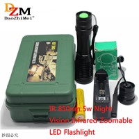 IR 850nm 5w Night Vision Infrared Zoomable LED Flashlight IR Torch/Pressure Switch Mounts 18650 battery charger +box