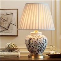 Classical Hand Painted Flowers Chinese Ceramic Fabric E27 Dimmer Table Lamp For Living Room Bedroom Study H 55cm Ac 80-265v 2111