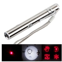 Stainless Steel 3 in 1 Mini USB Rechargeable Flashlight Led Laser Multi Pattern Triad