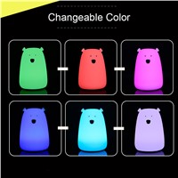RU Colorful Little Bear Silicone 7 Color LED Night Light Rechargeable Touch Sensor lights Children Cute Night Lamp Bedroom Light