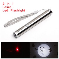 2 in 1 Mini Portable Aluminium Alloy Red Laser/Lighting Flashlight Multifunctional LED Waterproof Powerful LED Flashlight Torch