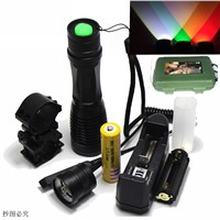 LED Flashlight Hunting Light White Green Red Zoom Spotlight CREE T6 Camping With Gun Clip+Dual mode Remote Pressure Switch