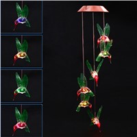Fashion Wind Chime LED Light Solar Changing Color Hummingbird Hanging Lawn Yard Garden Home Decoration CLH@8
