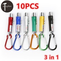 10pcs 3 in 1 Mini Laser Pen Pointer LED Flashlight UV Torch Light With Keychain Pocket LED Pen For Working Camping