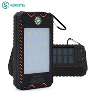 Portable Solar Power Bank light 1000mAh  Waterproof Dual USB With Flashlight Charger for phone/pad outdoor emergency using