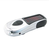 Hot LED Light Flashlight Solar Powered Hand Cranking Rechargeable Torch In The Sunshine Silver Color Outdoors
