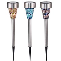 U-EASY 3 PC Solar Garden Light LED Solar Glass Mosaic Lights with Stake for Garden Patio Pathway Decoration