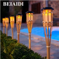 BEIAIDI 10PCS Solar Spike Spotlight Lamps Handmade Bamboo Tiki Torches Light Outdoor Garden Landscape Lawn Lamps With Stake