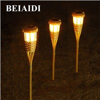 BEIAIDI 10PCS Solar Panel Tiki Torch Garden Light Outdoor Solar Spike Spotlight Bamboo Finish Landscape Lawn Lamps With Stake