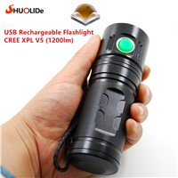 2017 SHUO LI DE New USB Rechargeable 1200 lumens CREE XPL V5 LED torch Flashlight led lamp  Using 1 or 2 or 3 18650 battery