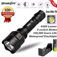 High Quality   5000Lm C8 CREE XM-L T6 LED 18650 Flashlight 5 Mode Torch Tactical Light Lamp