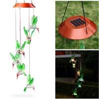 LED Solar Wind Chime Light Changing Color Hummingbird Hanging Lawn Yard Garden Home Decoration ALI88
