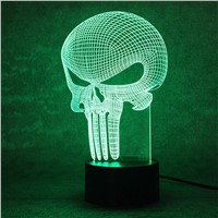 3D LED Color Changing Lamp Punisher Skull Night Light Home Decor Acrylic