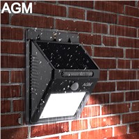 AGM LED Solar Panel Power Light Wall Lamp Motion Sensor Luminaria Energy 16Leds Waterproof Sunlight For Garden Outdoor Stairs