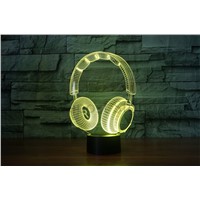 Headset shape Acrylic 3D Night Light LED Stereo Vision 3D lights 7 Colors Changing USB Bedroom Night light Desk lamp AS Gift