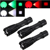 Zoomable 5000LM 250 Yard Green RED WHITE LED Tactical Flashlight Torch Hunting Adjustable Military 18650/3xAAA