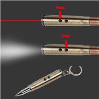 4 in 1 Multifunction Portable Outdoor Flashlight Bullet Shaped Pen Survival EDC Red Laser Pointer Hammer Ballpoint Self Defense
