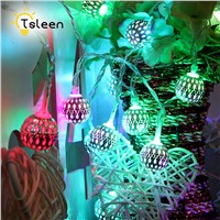 TSLEEN Iron Golden Moroccan Ball String Lights Outdoor Wedding Party Decoration Lighting 2M 20Leds With Battery Guirlande Led