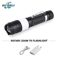 USB Rechargeable Flashlight 3800LM Pocket LED Waterproof Flashlight 3 Modes 18650 Battery Adjustable Focus Torch Tactical  Light