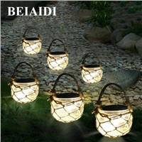 BEIAIDI 1PC Retro Solar Garden Hanging Candle Lamps Mason Jar Solar Lanterns Ball With Rope Landscape Patio Pathway Table Lamps