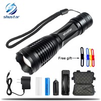 Big Promotion Ultra Bright LED flashlight 5 Modes 8000 LM XM-L T6 Torch Zoomable led flashlight with charger + battery +Box+Gift