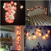 20pcs/set High quality White-Pink Cotton Ball String Lights Handmade Light String for Holiday Wedding Party Christmas Room Decor