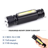 CREE XML T6 COB camping lamp mini zoom LED flashlight USB rechargeable work light linterna Inside Battery Torch with Magnet