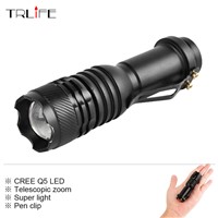 Mini 3000lm CREE XM-Q5 3-mode Zoom LED Flashlight Super Light Torch Lantern Portable Waterproof Flash Light for AA/14500 Battery