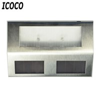 ICOCO 2 LED Stainless Steel Solar Garden Light Super Bright Waterproof LED Garden Path Fence Lamp For Outdoor Stairs Promotion