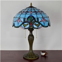 European retro Baroque living room decorative lamp Mediterranean blue personalized bedroom stained glass Desk Lamp 90-240V Dia40