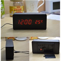 New Wooden LED lights Alarm Clock with Temperature Sounds Control Calendar Display Electronic Desktop Digital Table Clocks