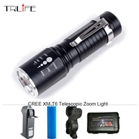 Portable CREE XML-T6 5 Modes Zoomable LED Flashlight Torch Aluminum Waterproof Led Light for 18650 /AAA Battery with Pen Clip