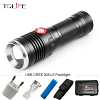 Powerful 8000LM USB CREE XM-L2 LED Tactical Flashlight Lantern Aluminum Torch Flash Light Camping Lamp with Smart Power Reminder