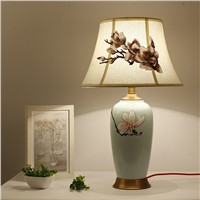 TUDA 2017 Ceramic Lamp Chinese Antique Bedroom Study Hotel Decoration Living Room Full Copper Lamp Bedside Lamp