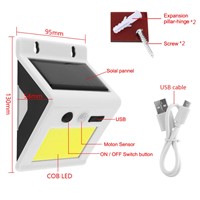 Outdoor Waterproof 4W COB LED Rechargeable Solar Power PIR Motion Sensor Wall Light with Micro USB Charge for Garden / Yard