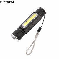 USB Rechargeable Flashlight 4 Modes Zoomable Magnet COB LED Flash light Torch XM-L T6 Handy lamp with Magnet Built in Battery