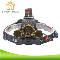 Three CREE T6 LED Chip lamp 20W 2400LM Super Bright Night Fishing Lamp Headset Flashlight Waterproof Multifunctional Charge