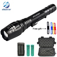 LED Flashlights Torch 5000Lumens CREE XM-L T6/L2 zoomable led torch For 2x18650 batteries aluminum+charger+Gift box+Free gift