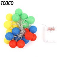 ICOCO Creative 1.2m/2.3m LEDs Cotton Balls Battery Box String Fairy Lamp Light for Xmas Wedding Party Bedroom Decorations Sale