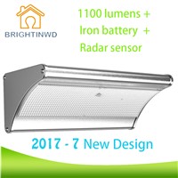 2017-7 New Design IP 65 Waterproof Outdoor Landscape Lighting 1100 Lumens Radar Body Induction Iron Battery More Safe Solar Lamp