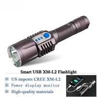 High Power Smart Rechargeable USB LED flashlight USB  Torch 18650 CREE XM L2 waterproof 3800 Lumens lantern 18650 mobile power