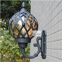 European outdoor vintage black aluminum E27 LED bulb wall light fixture home deco retro bronze glass ball corridor lamp